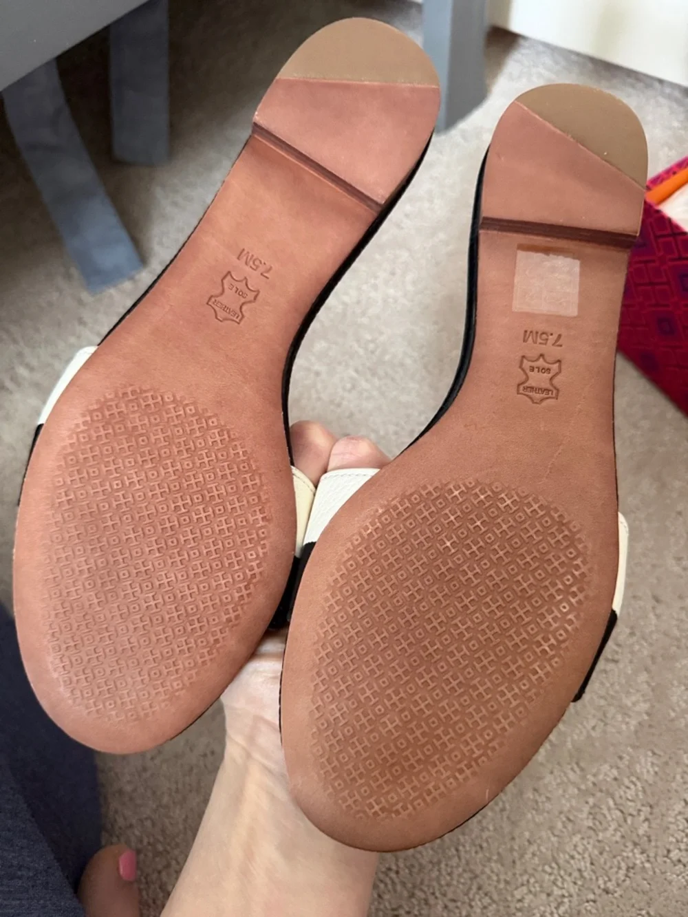 Tory Burch Black and White Leather Slide Sandals - Picture 3 of 3